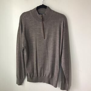 Orvis mens L 1/4 zip merino wool long sleeve brown pullover sweater athleisure